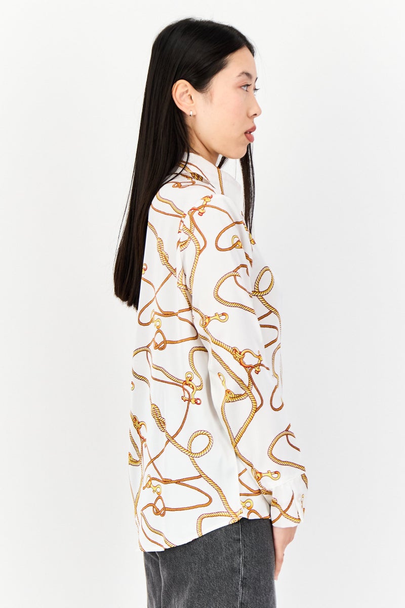 XOXO قميص ساتان مزخرف بألوان متعددة مع ياقة عريضة للنساء - Image 2